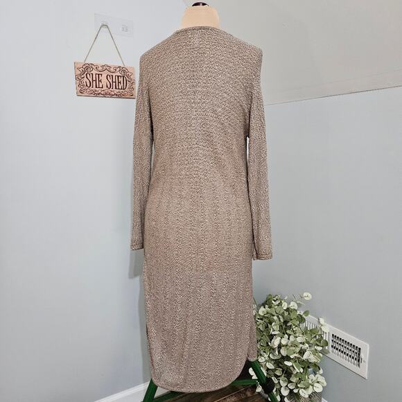 Chico's Cocoon Taupe Marled Open Knit Long Cardigan Duster Sweater Medium - Picture 3 of 10